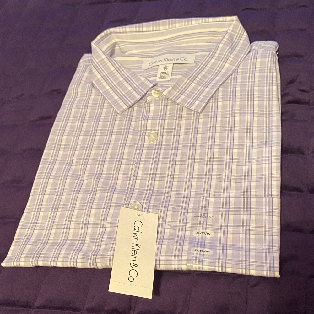 Calvin Klein Men's Lavender Plaid Shirt